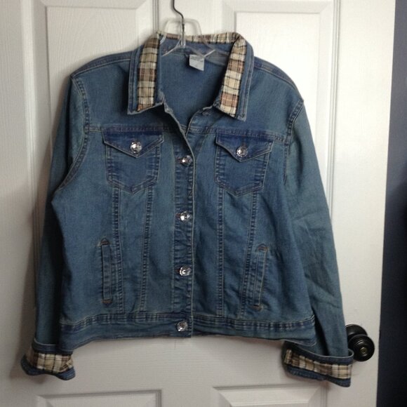 Unknown Junior "L" Denim Jacket/Flannel trim. Western Chic, Rodeo, Equestrian - Picture 1 of 4
